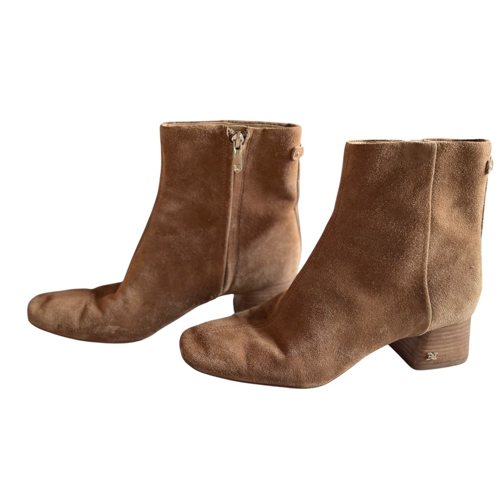 Sam Edelman Brown Suede Square Toe Block Heel Ankle Booties Womens 8.5